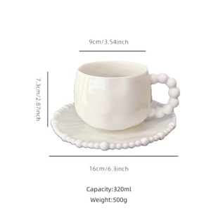 Tazza e Piattino in Ceramica Bianca Pura con Perle Irregolari Stile Retrò Francese, Fatti a Mano per il Tè del Pomeriggio - Product Image 6