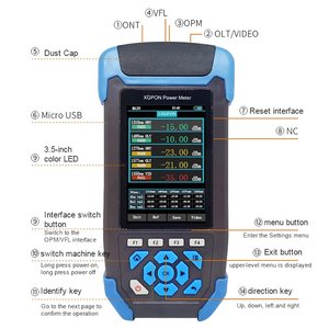 เครื่องวัดพลังงาน10g สำหรับ EPON GPON <span class=keywords><strong>XG</strong></span>-PON <span class=keywords><strong>1270</strong></span> 1310 1490 1550 1577nm SC opm 3.5 "หน้าจอสี TFT 1000การจัดเก็บข้อมูล - Product Image 5