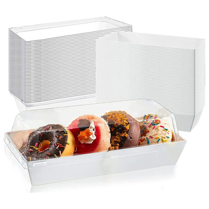 3.3*7.4inch White Disposable Take Out Food Containers Bakery Boxes for 6 Cupcakes, Hot Cocoa Bombs, Pastries with Clear Lids