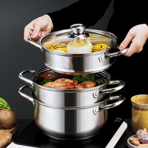 Ensemble de 3 casseroles vapeur en acier inoxydable avec couvercle en verre et poignée pour la cuisson de casseroles et de sauces - Product Image 3