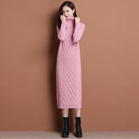 Robe pull en tricot à manches longues pour femme, nouvelle robe en tricot épaisse et chaude à col roulé, robe élégante pour femmes