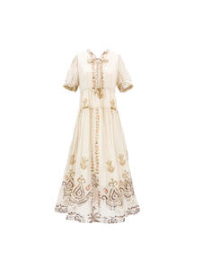 Vestido Largo Elástico de Algodón Sólido, Estilo Bohemio, Elegante, Bordado con Encaje, Estilo Mori, para Mujer, Otoño 2025 - Product Image 6