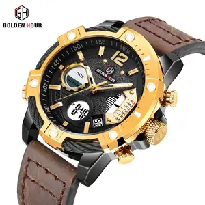 Altın saat GH120 toptan kahverengi erkek quartz saat orijinal silikon bant 3 aramalar Chronograph aydınlık Casual relogio musculino