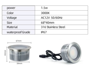 Lampes encastrées au sol extérieures étanches carrées pour parcs, mini-lampes étoiles en acier inoxydable 1,5W/3W pour marches - Product Image 3
