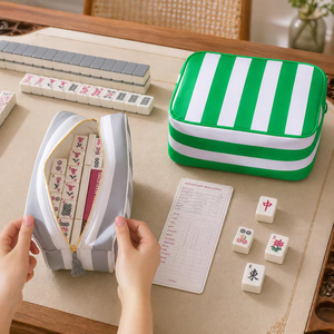Bolsa de Almacenamiento Premium para Fichas de Mahjong con Monograma Bordado DIY, Rayas Cabana y Borlas, Accesorios para Club de Mahjong - Product Image 2