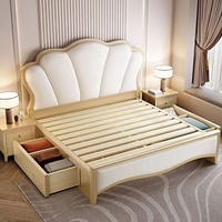 Meilleure vente Lit double personnalisé moderne en bois Super King Queen Size avec cadre en bois blanc avec rangement