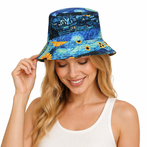 Chapeau de protection solaire quotidien à visière double face brodé avec motif de la Nuit étoilée de Van Gogh, tendance transfrontalière - Product Image 4