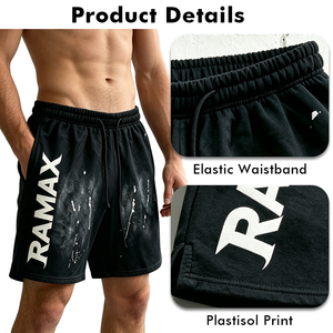 Shorts imprimés pour hommes RAMAX, 300 GSM, poids lourd, logo personnalisé, cordon de serrage à la taille, vêtements de sport décontractés - Product Image 2