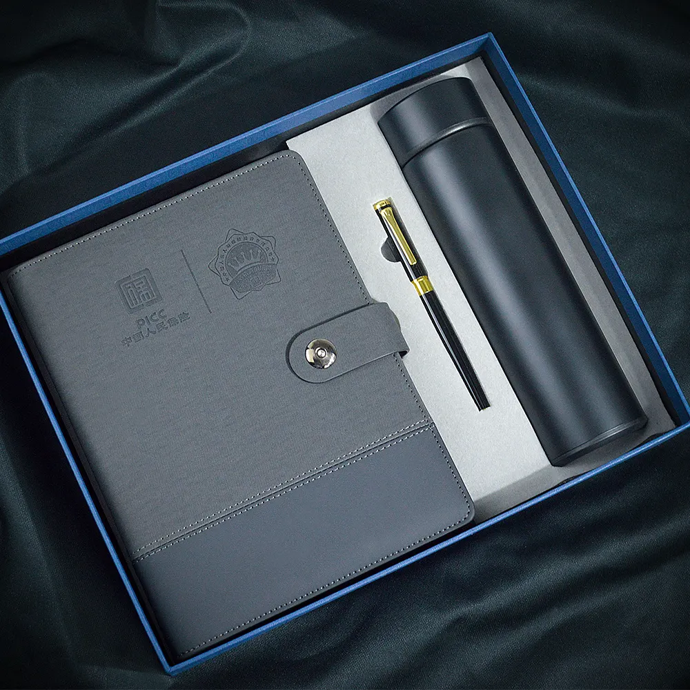 Grosir Notebook emboss mewah USB disesuaikan Set hadiah Notebook dengan pena dan cangkir termos