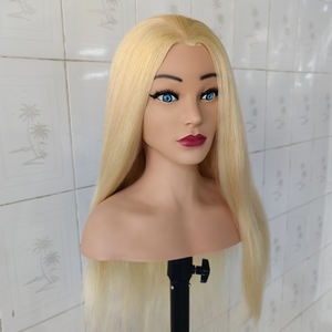 Nouvelle arrivée 100 vrais cheveux humains formation Mannequin <span class=keywords><strong>tête</strong></span> 60 cm de Long cheveux blonds Style pratique Mannequin cosmétologie poupée - Product Image 4