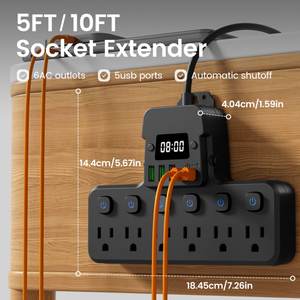 耐火性USB充電電源タップ、サージプロテクターとタイマー付き、家庭およびオフィス用高出力延長ソケット（卸売） - Product Image 4