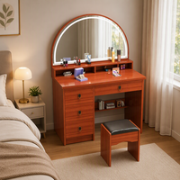 Miroir LED incurvé unique en forme d'éventail avec certificat CE, meuble de chambre en MDF, table de maquillage avec tiroirs de rangement