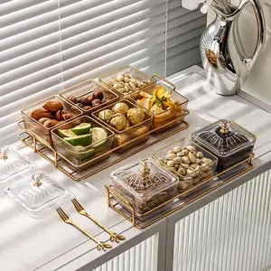 Assiette à fruits légère et luxueuse Cloison de séparation Plateau à fruits secs pour le salon Boîte de rangement pour bonbons et collations Plateau de service pour noix