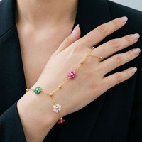 Ensemble de bijoux de fête bohème tendance : Bracelet de cheville, Collier ras-du-cou et Bracelet en acier inoxydable plaqué or 18 carats avec fleurs en cristal colorées et perles