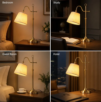 Lampe de table, lampe de bureau, hauteur réglable, abat-jour en tissu plissé, fer électroplaqué, laiton, E27, style vintage, chambre à coucher, bureau, lecture