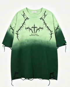 <span class=keywords><strong>เสื้อ</strong></span>ยืดพิมพ์ลายกากบาทไล่เฉดสีสไตล์วินเทจ ลุคขาดๆ แบบโอเวอร์ไซส์ แขนสั้น สไตล์โกธิค พังก์ สตรีทแวร์ <span class=keywords><strong>เสื้อ</strong></span>ลำลองผู้ชาย - Product Image 4