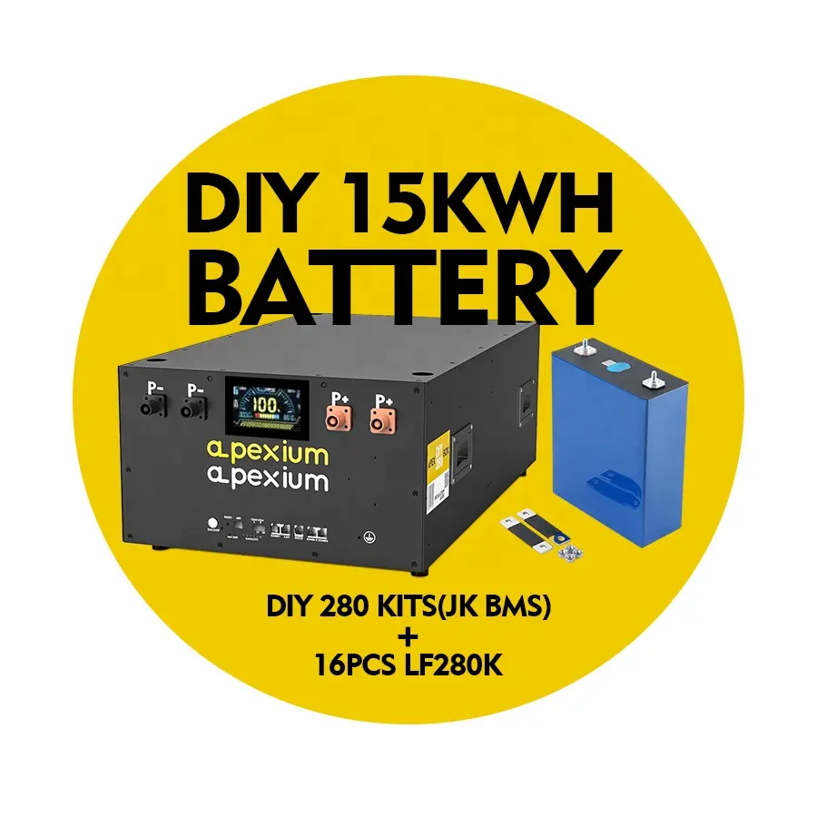 Apexium ใหม่มาถึง DIY 280ah แบตเตอรี่กล่อง 16s 48v 280ah โลหะแบตเตอรี่ DIY กล่องชุด JK 16S 200A BMS สําหรับ lifepo4 เซลล์