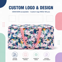 Grand sac fourre-tout en PP tissé avec poignées en sangle rose et imprimé flamant rose, réutilisable pour les courses quotidiennes et la visite du marché