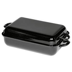 RIESS Roasting <b>Pan</b> Classic Black Enamel Rectangular With Lid For Oven Use - Product Image 1