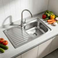 Évier de cuisine en acier inoxydable à cuve unique à poser sur le comptoir avec égouttoir, pour appartement, taille 860*430mm