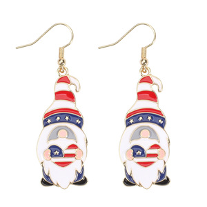 Aretes Colgantes con Diseño de Gnomo de Dibujos Animados, Chapados en Oro, para Mujer, Joyería para Fiestas, Diseño Patriótico con Bandera de Estados Unidos - Product Image 1