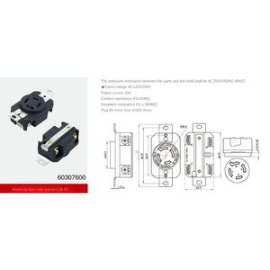 NEMA-Toma de corriente industrial antiliberación de cuatro orificios 20A/30A 125 ~ 250V/120 ~ 208V/250V/277 ~ 480V - Product Image 5