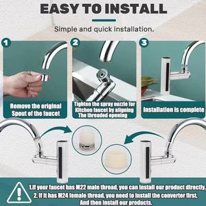 Accessoires universels modernes pour <span class=keywords><strong>robinet</strong></span> de cuisine : Protège-éclaboussures, Mousseur rotatif anti-gouttelettes, Buse d'<span class=keywords><strong>extension</strong></span> de pressurisation universelle - Product Image 6