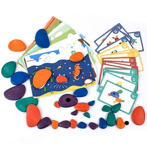 Juego de apilar y clasificar por colores, rompecabezas de madera con forma de animales y adoquines, bloques de patrones de madera Montessori con tarjetas para estimular el cerebro - Product Image 4