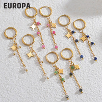 Boucles d'oreilles étoiles à la mode européennes et américaines avec sertissage en bézel, design personnalisé, accessoires d'oreille élégants en acier inoxydable