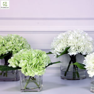 High Quality Customized Artificial Real Touch Hydrangea <strong>Flower</strong> Floral Arrangement with Square <strong>Vase</strong> and Resin Water - Product Image 2
