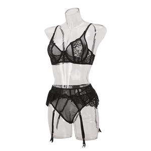 Yeni seksi üç noktalı perspektif iç çamaşırı sıcak erotik dantel örgü jartiyer iç çamaşırı 3 parça setleri - Product Image 1