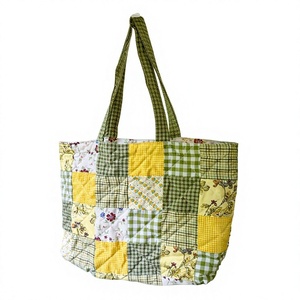 Quilted Cotton Tote <b>Bag</b> Floral <b>Patchwork</b> Design Two Shoulder Straps Open Canvas Large Capacity Casual Style Women Daily Use - Product Image 2