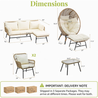 Ensemble de meubles de patio en rotin style bohème, résistant aux intempéries, avec fauteuil œuf et canapé en osier pour jardin, terrasse et balcon
