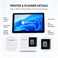 Terminal de Pago POS Blanco con Impresora Integrada de 58 mm, Escáner, Caja Registradora Autoservicio para Tiendas, Pantalla Táctil Dual de 15.6 Pulgadas