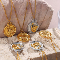 Pendentif plaque ronde en or 18 carats personnalisé à la mode XIXI Collier en acier inoxydable à douze motifs du zodiaque pour femmes