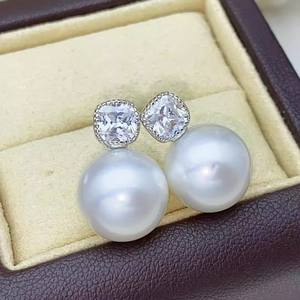 22592DIY Accesorios de Perlas, Pendientes de Plata S925, Cuentas de 10-13 mm, Bandeja Vacía de Oro de 18k, Pendiente Individual con Diamante, Joyería de Oro Rosa - Product Image 1