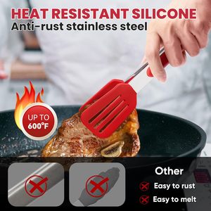 Food Grade Stainless Steel Long Handle Barbecue Tongs Set of 4 with Plastic <b>BBQ</b> Rack and Meat Clamps Durable for Baking - Product Image 2