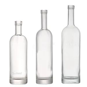 1000Ml 750Ml 500Ml silindirik süper beyaz çakmaktaşı cam likör şişesi ekran baskılı Logo ile temizle şeffaf