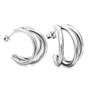 สไตล์ยุโรปสามชั้นรูปตัว C ต่างหูสแตนเลสสำหรับผู้หญิงการออกแบบทางเรขาคณิตเครื่องประดับแฟชั่น - Product Image 3