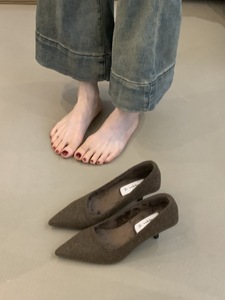 Zapatos de Tacón Alto Grises Estilo Francés para <span class=keywords><strong>Mujer</strong></span>, Otoño 2026, Retro, Parte Superior de Goma, Forro de Felpa Corta Artificial, Sin Cordones, Punta Puntiaguda, Tacón Delgado - Product Image 6