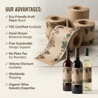 Étiquette personnalisée en papier pour bouteille de vin, autocollant écologique recyclé pour emballage de vignoble biologique