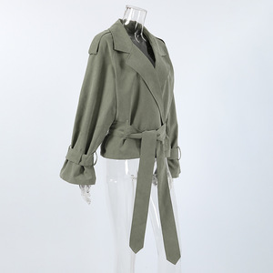 Jxwatcher Spring Autumn Fashion Cropped Double Breasted Button Windbreaker <strong>Coat</strong> Long Sleeves Belted <strong>Trench</strong> <strong>Coat</strong> Short for <strong>Women</strong> - Product Image 5