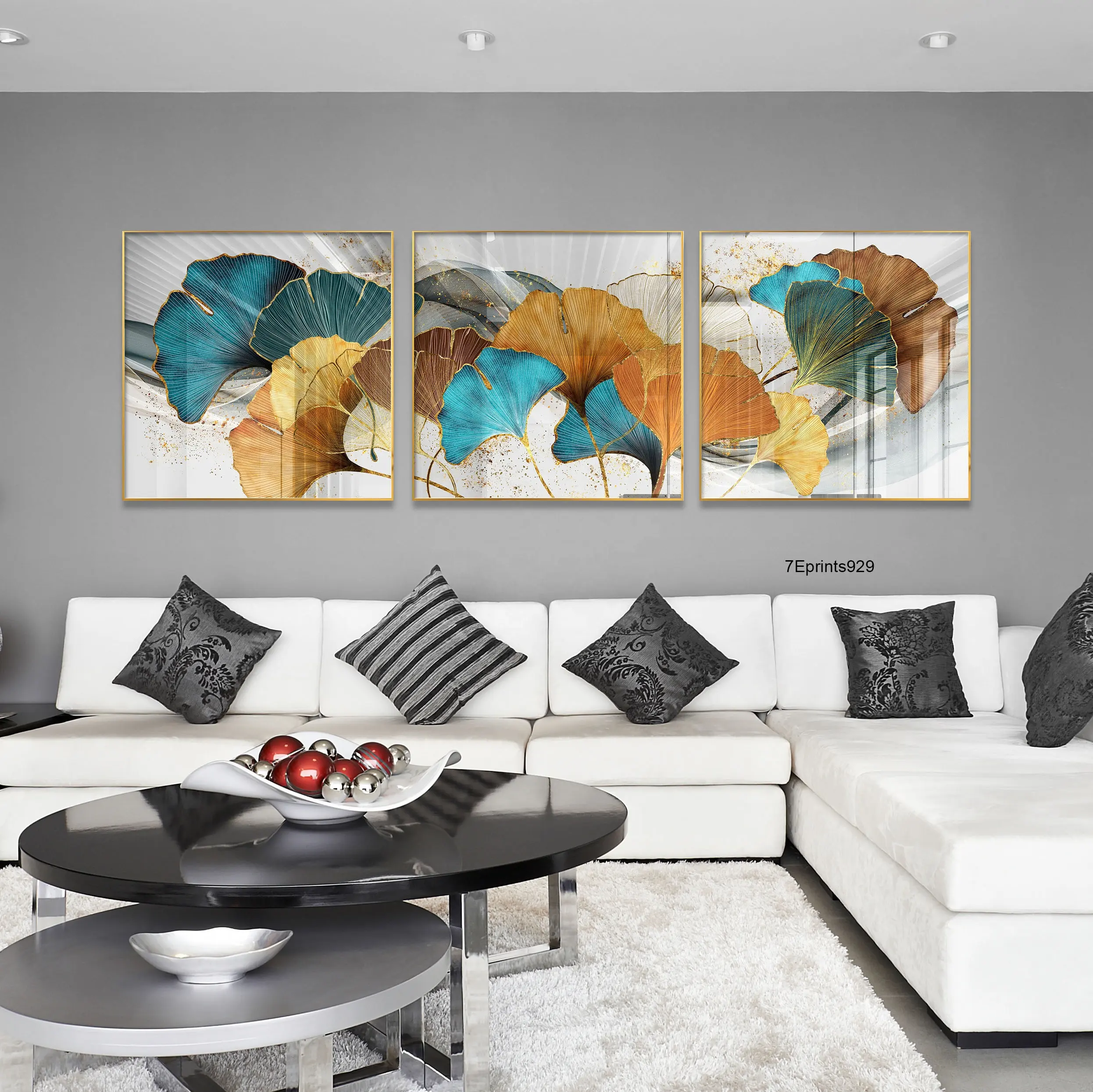 Living Room Home Decor Luxury Canvas Gold Poster Modern Wall Art Abstract Flower Crystal Porcelain Painting