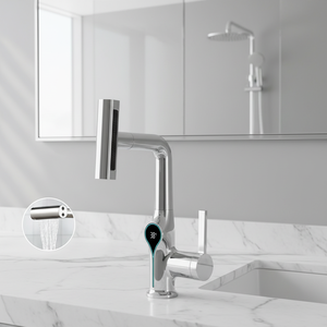 Robinet mélangeur moderne chromé NES-CI47, best-seller, rotatif à 360°, avec affichage numérique LED de la température, pour lavabo de salle de bain - Product Image 5