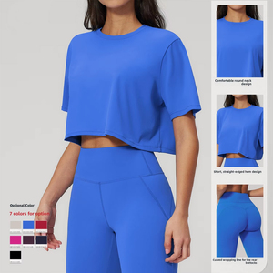 Conjunto Deportivo Casual de 2 Piezas para Mujer, 78% Nailon, 22% Elastano, Top Corto Holgado de Manga Corta y Leggings Acampanados - Product Image 3