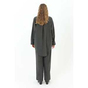 It'Ssh You Women's Contrast Color Twill Shirt Button <b>Down</b> Casual Everyday Anthracite - Product Image 3