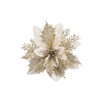 Fleur artificielle de noël avec Clips, 1 pièce, décoration pour arbre de noël, paillettes rouges or
