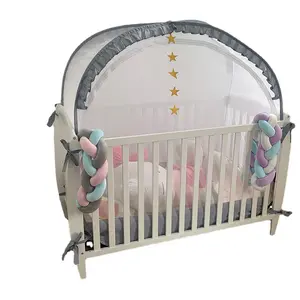 접는 회색 아기 여행 침대 놀이터 팝업 아기 침대 텐트 모기장