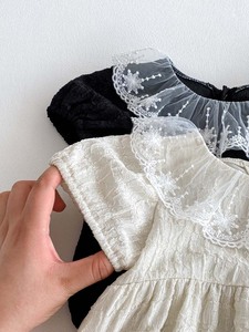 Combinaison d'été <span class=keywords><strong>pour</strong></span> bébé fille de 0 à 24 mois, col en dentelle, manches bouffantes, manches courtes, en coton, style vintage bohème - Product Image 3