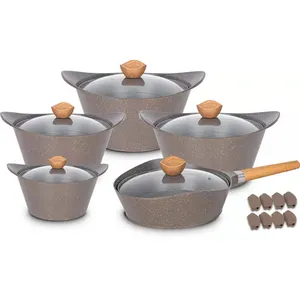 Set Peralatan Masak Aluminium Berkualitas Tinggi, 10 Buah Panci Sup Dapur Anti Lengket Keramik Cor Aluminium